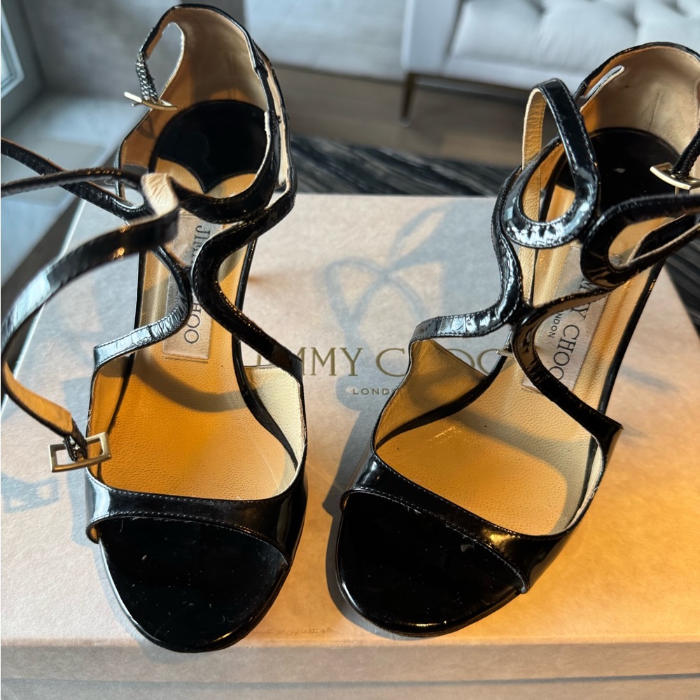 Jimmy Choo Black Patent Strappy Heels